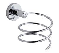 Milano Mirage Modern Round Coiled Wall Mounted Bathroom Hair Dryer Blower Holder - Chrome