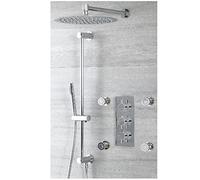 Milano Mirage Thermostatic Mixer Valve 300mm Round Shower Head Handset Riser Rail Body Jets - Chrome