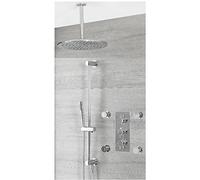 Milano Mirage Thermostatic Mixer Valve 300mm Round Shower Head Handset Riser Rail Body Jets - Chrome