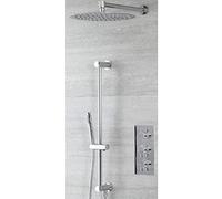 Milano Mirage Thermostatic Mixer Valve 300mm Round Shower Head Handset Riser Rail - Chrome
