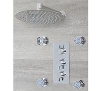 Milano Mirage Thermostatic Mixer Valve 300mm Wall Mounted Round Shower Head Body Jets - Chrome