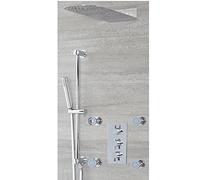 Milano Mirage Thermostatic Valve 200mm x 500mm Shower Head Handset Riser Rail Body Jets - Chrome