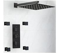 MILANO Mixer Valve 300mm Wall Mounted Square Shower Head Body Jets Black