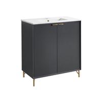 MILANO Navy Blue 810mm Bathroom Vanity Unit Brushed Brass Pull Handle