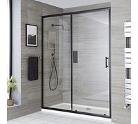 Milano Nero 1400mm Reversible Wet Room Sliding Shower Enclosure Door - Black