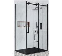 Milano Nero Black Corner Frameless Sliding Door Shower Enclosure Graphite Tray - 1500mm x 800mm