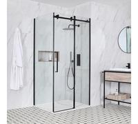 Milano Nero Black Corner Frameless Sliding Door Shower Enclosure Marble Effect Tray - 1500mm x 900mm