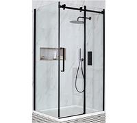 Milano Nero Black Corner Frameless Sliding Door Shower Enclosure White Tray - 1100mm x 800mm