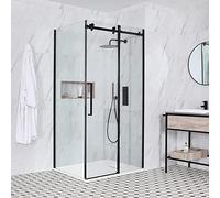 Milano Nero Black Corner Frameless Sliding Door Shower Enclosure White Tray - 1400mm x 900mm