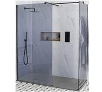 Milano Nero Black Corner Smoked Glass Frameless Shower Enclosure Light Grey Tray - 1700mm x 900mm