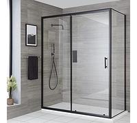 Milano Nero Black Corner Walk in Sliding Door Shower Enclosure White Tray - 1000mm x 800mm