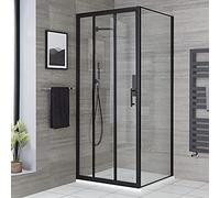 Milano Nero Black Corner Walk in Triple Sliding Door Shower Enclosure White Tray - 800mm x 900mm