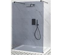 Milano Nero Black Floating Smoked Glass Frameless Shower Enclosure and White Tray - 1400mm x 800mm