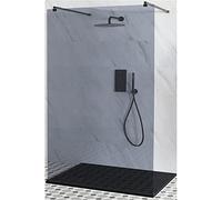 Milano Nero Black Floating Smoked Glass Frameless Shower Enclosure Graphite Tray - 1400mm x 800mm