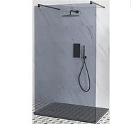 Milano Nero Black Floating Smoked Glass Frameless Shower Enclosure Light Grey Tray - 1400mm x 900mm