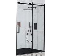 Milano Nero Black Frameless Sliding Door Shower Enclosure Graphite Tray - 1000mm x 800mm