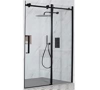 Milano Nero Black Frameless Sliding Door Shower Enclosure Light Grey Tray - 1400mm x 800mm