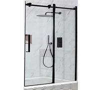 Milano Nero Black Recessed Frameless Sliding Door Shower Enclosure and White Tray - 1000mm x 700mm