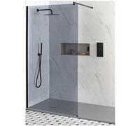 Milano Nero Black Recessed Smoked Glass Frameless Shower Enclosure Light Grey Tray - 1700mm x 900mm