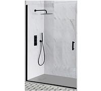 Milano Nero Black Reversible Walk in Hinged Door Shower Enclosure Light Grey Tray - 1400mm x 900mm