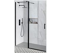 Milano Nero Black Reversible Walk in Hinged Door Shower Enclosure Light Grey Tray - 1600mm x 800mm