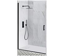 Milano Nero Black Reversible Walk in Hinged Door Shower Enclosure White Tray - 1500mm x 900mm