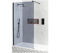 Milano Nero Black Smoked Glass Frameless Shower Enclosure White Tray - 1400mm x 760mm