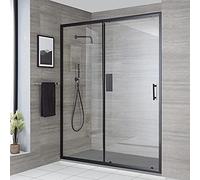 Milano Nero Black Walk in Sliding Door Shower Enclosure Light Grey Tray - 1200mm x 900mm
