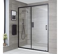 Milano Nero Black Walk in Sliding Door Shower Enclosure White Tray - 1200mm x 900mm