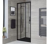 Milano Nero Black Walk in Triple Sliding Door Shower Enclosure Graphite Tray - 800mm x 1000mm