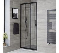 Milano Nero Black Walk in Triple Sliding Door Shower Enclosure Light Grey Tray - 900mm x 1800mm