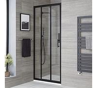 Milano Nero Black Walk in Triple Sliding Door Shower Enclosure White Tray - 900mm x 1400mm