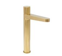 Milano Orta Modern Deck Mounted Push Button High Rise Mono Bathroom Basin Mixer Tap - Brass