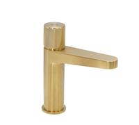 Milano Orta Modern Deck Mounted Push Button Mono Bathroom Basin Mixer Tap - Brushed Brass