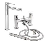 Milano Otto High Rise Mono Bathroom Basin Mixer Tap Bath Tap Hand Shower - Chrome