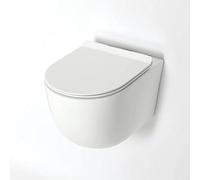 Milano Overton Modern White Ceramic Wall Hung Round Rimless Toilet WC Soft Close Seat