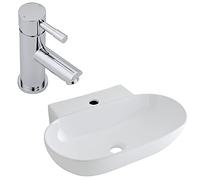 Milano Overton Oval Countertop Bathroom Basin Sink Mono Mixer Tap - 555mm x 395mm