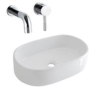 Milano Overton Oval Countertop Bathroom Basin Sink Wall Mounted Mixer Tap - 480mm x 350mm