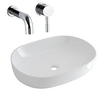 Milano Overton Oval Countertop Bathroom Basin Sink Wall Mounted Mixer Tap - 590mm x 425mm