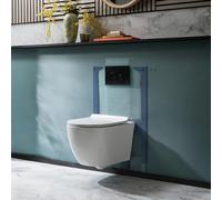Milano Overton Wall Hung Rimless Toilet Short Frame Dual Flush Cistern - Black Round Plate