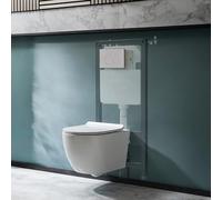 Milano Overton Wall Hung Rimless Toilet Tall Frame Dual Flush Cistern - Round Plate