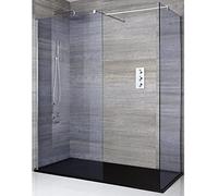 Milano Portland Chrome Corner Smoked Glass Frameless Shower Enclosure Graphite Tray - 1400mm x 800mm