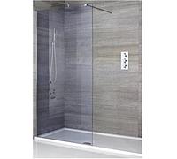 Milano Portland Chrome Smoked Glass Frameless Shower Enclosure White Tray - 1400mm x 760mm