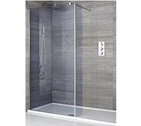 Milano Portland-Luna - Chrome Smoked Glass Frameless Shower Enclosure White Tray - 1400mm x 900mm