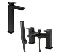 Milano Preto Modern High Rise Mono Bathroom Basin Mixer Tap Bath Tap Hand Shower - Black