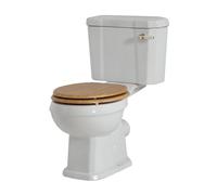 Milano Richmond Traditional Close Coupled Toilet WC Oak Effect Seat - Brushed Brass Handle