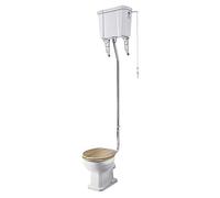 Milano Richmond White Ceramic High Level Cistern Toilet WC - Oak Effect Seat