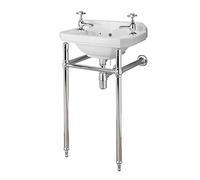 Milano Richmond White Traditional 2 Tap Hole Bathroom Basin Sink Chrome Washstand - 515mm x 300mm