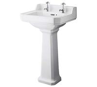 Milano Richmond White Traditional Full Pedestal 2 Tap Hole Bathroom Basin Sink - 500mm x 350mm