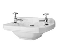 Milano Richmond White Wall Hung Square 2 Tap Hole Bathroom Basin Sink - 515mm x 300mm